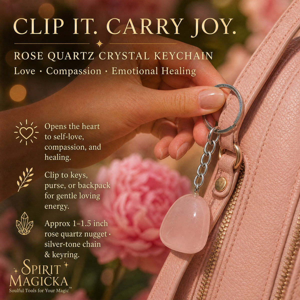 Rose Quartz Crystal Keychain