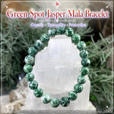 Pulsera Mala De Jaspe Con Manchas Verdes Y Estuche De Terciopelo