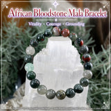Pulsera de piedra de sangre africana Mala con bolsa de terciopelo