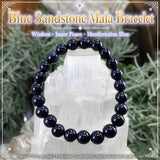 Bracelet Mala En Grès Bleu Avec Pochette En Velours