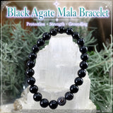 Pulsera Mala De Ágata Negra Con Bolsita De Terciopelo