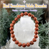 Pulsera Mala De Arenisca Roja Con Bolsa De Terciopelo