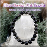 Bracelet Mala en obsidienne argentée avec pochette en velours