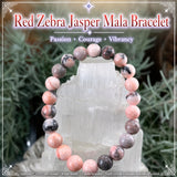 Pulsera Mala De Jaspe Cebra Rojo Con Bolsita De Terciopelo