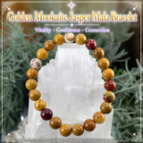 Pulsera Mala Golden Mookaite Jaspe Con Bolsa De Terciopelo