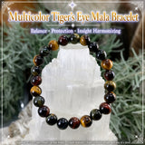 Pulsera Mala Ojo De Tigre Multicolor Con Bolsita De Terciopelo