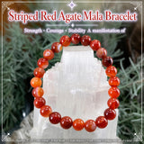 Pulsera Mala De Ágata Roja A Rayas Con Bolsita De Terciopelo