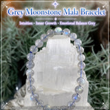 Pulsera Mala De Piedra Luna Gris Con Bolsita De Terciopelo
