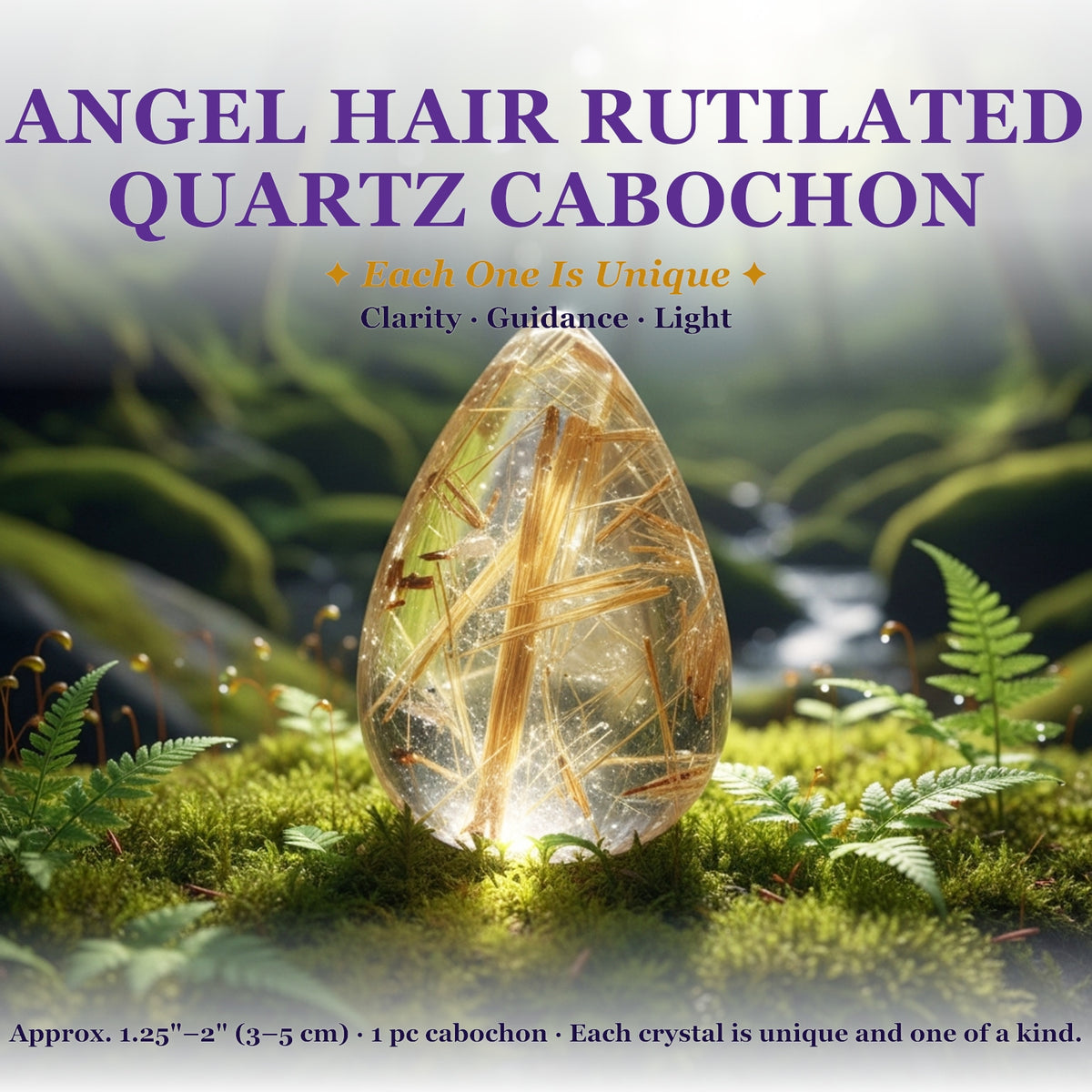 Angel Hair Rutilated Quartz Teardrop Cabochon
