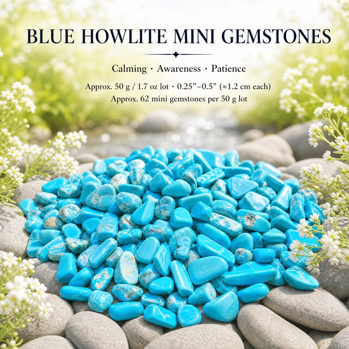 Mavi Howlite Mini Değerli Taşlar (50 Gram / 1.7oz. Parti)