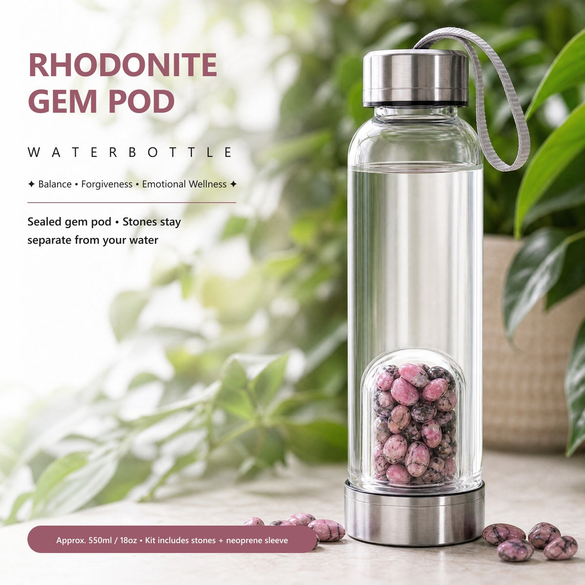 Rhodonite Gem Pod Su Şişesi 💧