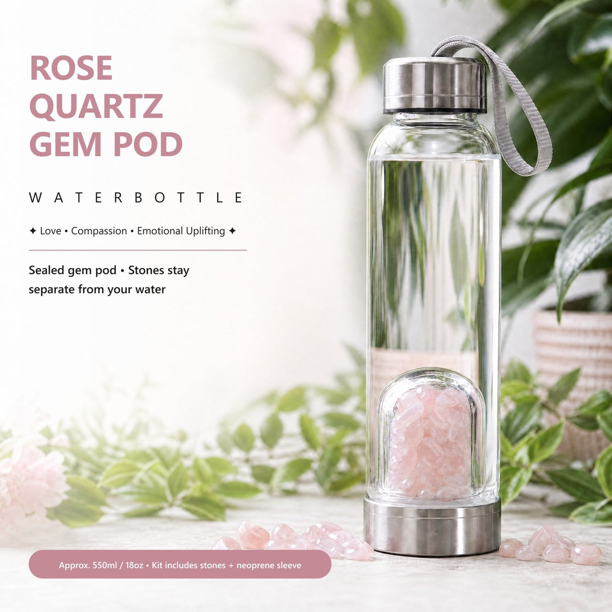 Rose Quartz Gem Pod Su Şişesi 💧
