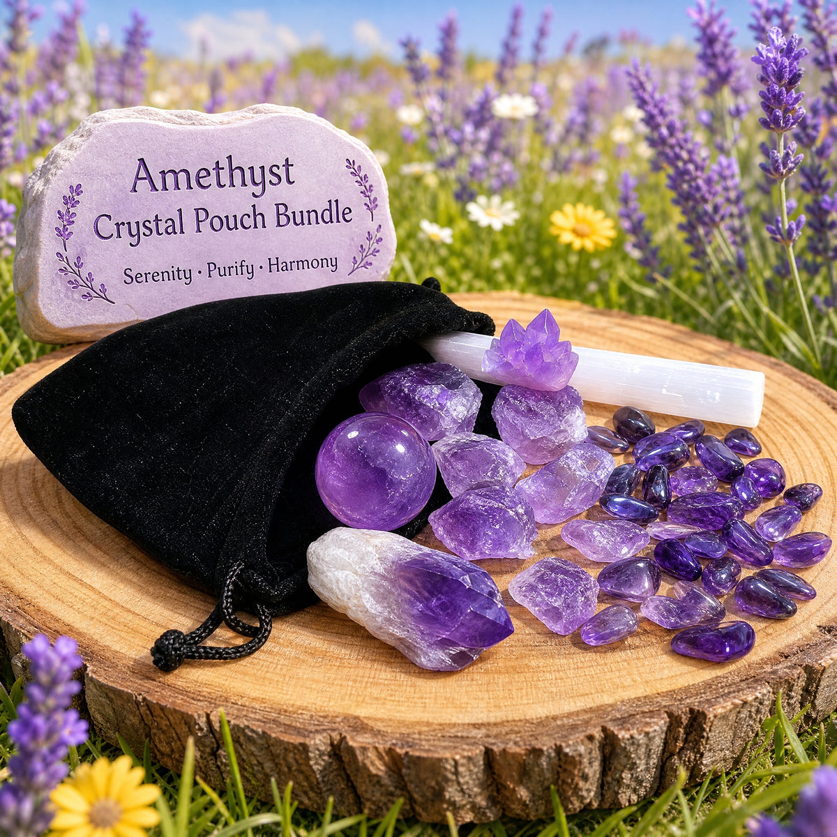 Ametist Kristal Huzur Kese Takımı