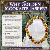 Pulsera Mala Golden Mookaite Jaspe Con Bolsa De Terciopelo
