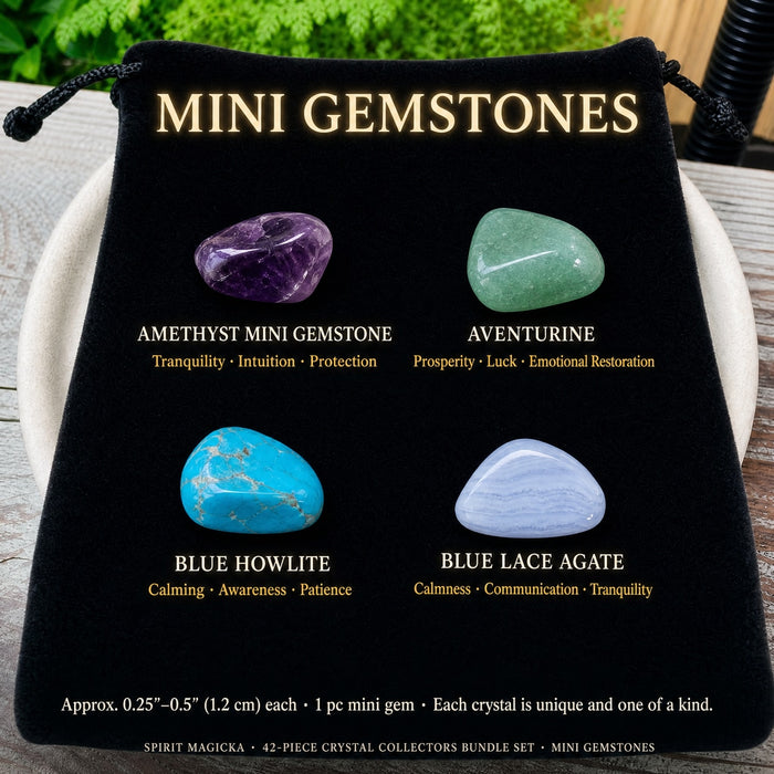 Mini gemstones: Amethyst, Aventurine, Blue Howlite and Blue Lace Agate