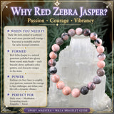 Pulsera Mala De Jaspe Cebra Rojo Con Bolsita De Terciopelo