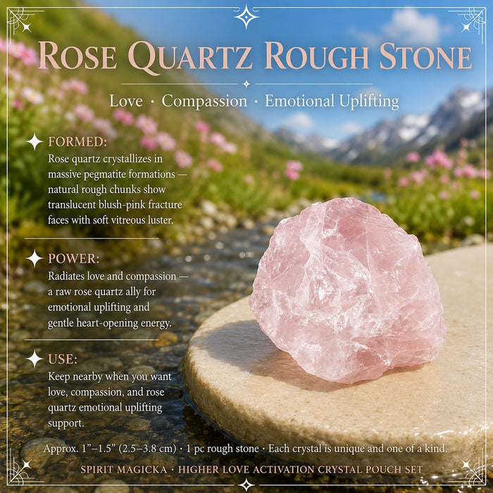 A pale pink rose quartz rough stone on a stone slab