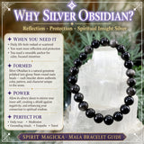 Bracelet Mala en obsidienne argentée avec pochette en velours