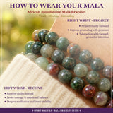Pulsera de piedra de sangre africana Mala con bolsa de terciopelo