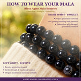 Pulsera Mala De Ágata Negra Con Bolsita De Terciopelo