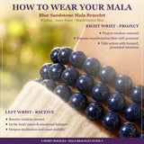 Bracelet Mala En Grès Bleu Avec Pochette En Velours