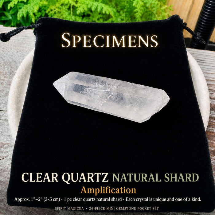 Clear Quartz natural shard on the velvet pouch