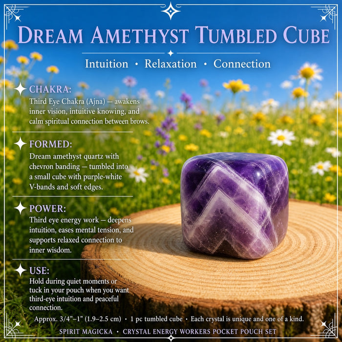 Dream amethyst tumbled cube with purple and white chevron bands