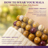 Pulsera Mala Golden Mookaite Jaspe Con Bolsa De Terciopelo