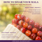 Pulsera Mala De Ágata Roja A Rayas Con Bolsita De Terciopelo