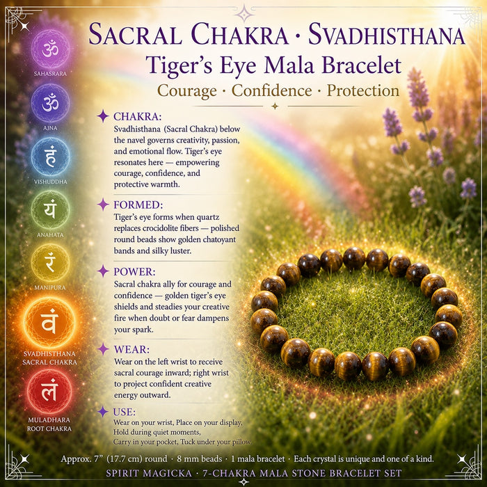 Tiger's Eye mala bracelet on grass for the Sacral Chakra