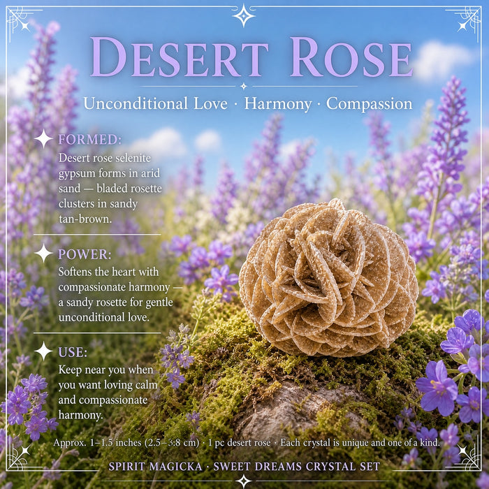 A sandy tan desert rose rosette on moss among lavender