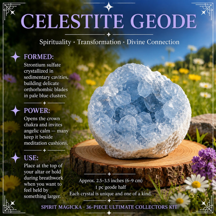 Pale blue celestite geode half