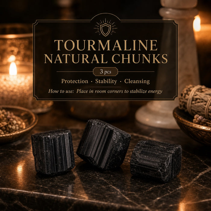 Three rough black tourmaline chunks with ridged sides