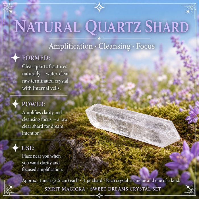 A water-clear raw quartz shard on moss