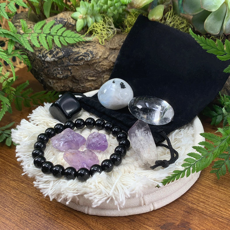 Obsidian Mala Bracelet Protector Pouch Set