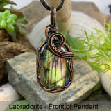 Collier pendentif magique en fil de cuivre labradorite