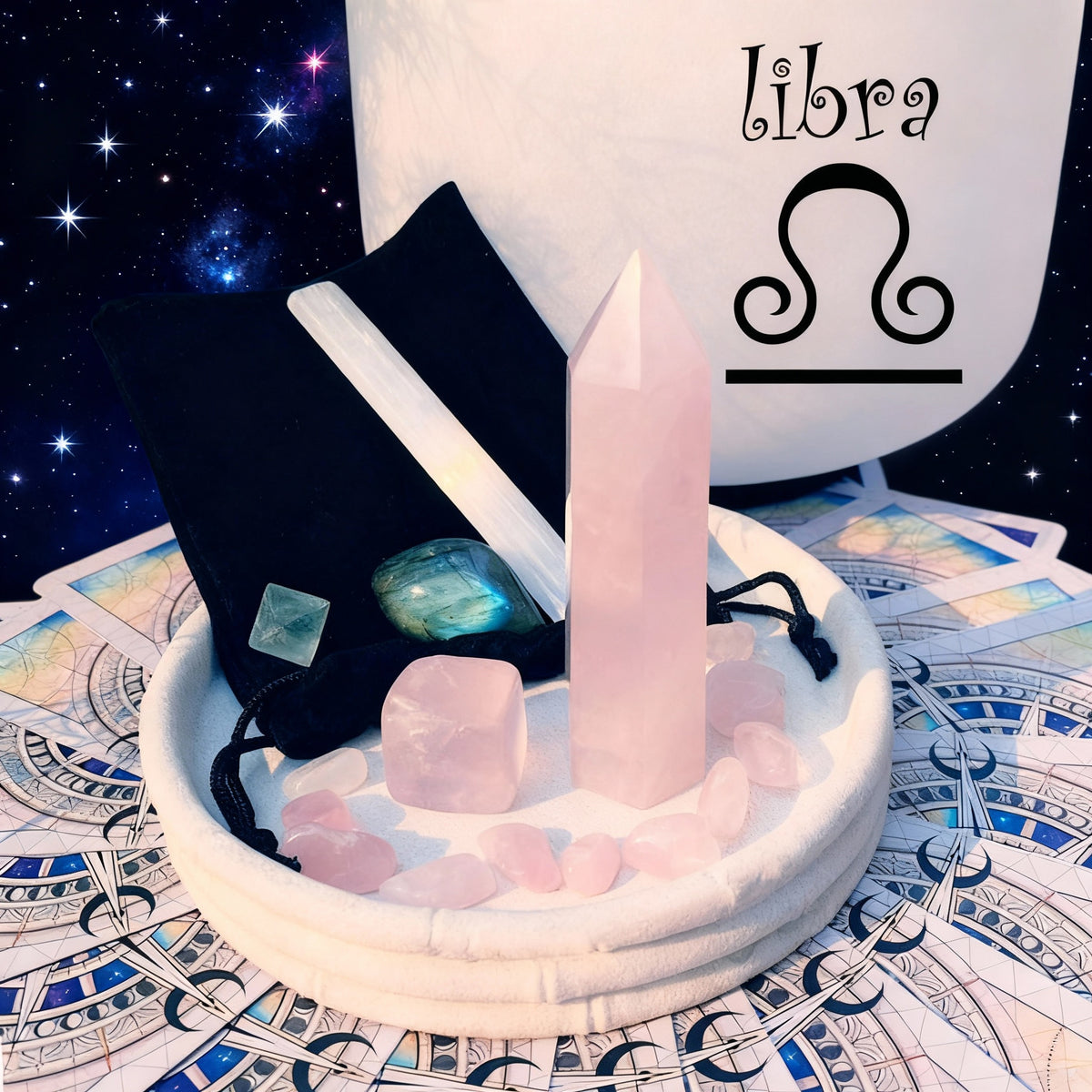 ♎ Libra - 23. september til 22. oktober - Zodiac Crystal Fusion-sæt med pose