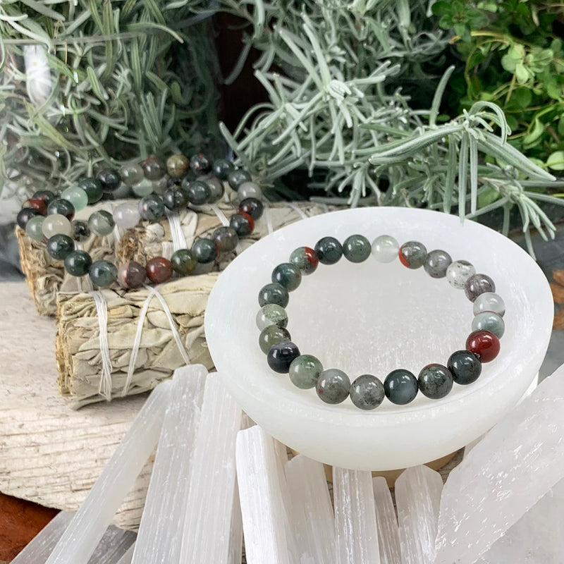 Mala African Bloodstone Bracelet With Velvet Pouch