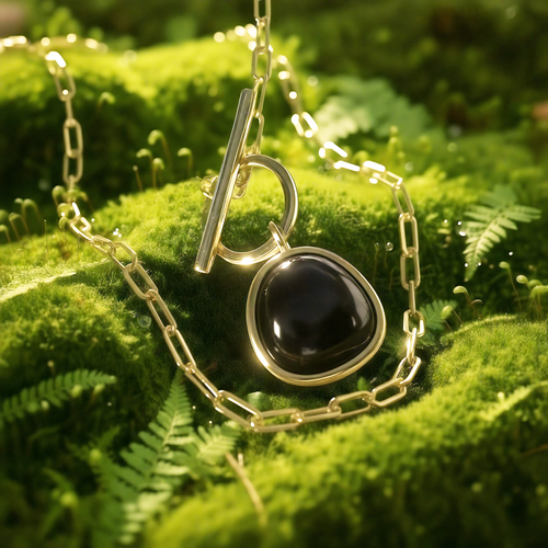 Black Onyx & Gold Lunar Lock Necklace