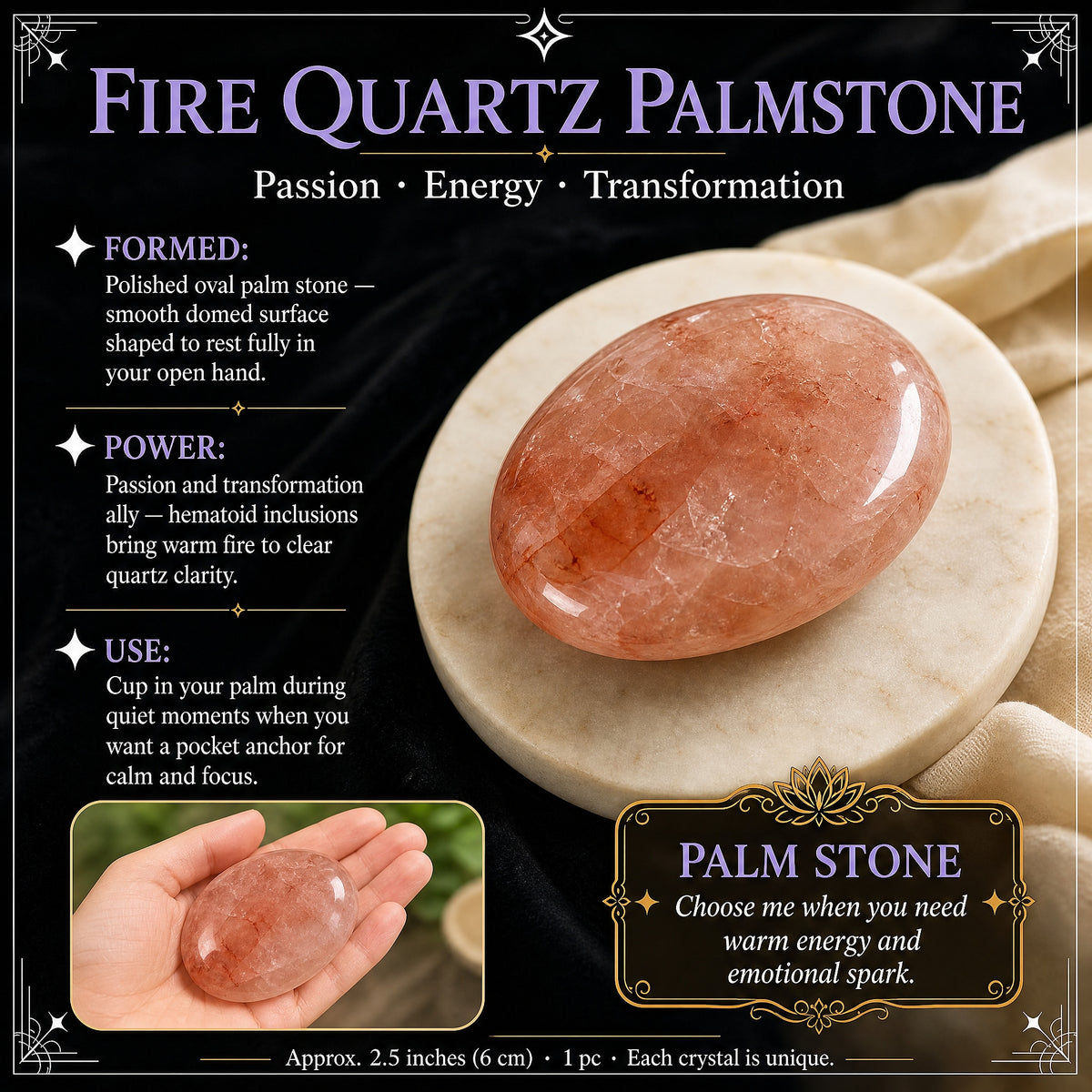 $8 Fire Quartz Palmstone 1 Günlük Hızlı İndirim