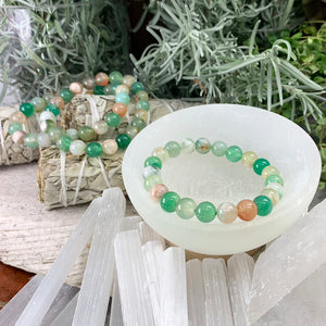Mala Green Cherry Agate Armbånd med fløjlpose