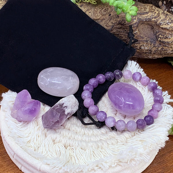 OFERTA GRATUITA! Conjunto de bolsa unidade de pulseira Lepidolite Mala - (basta pagar o custo do frete)