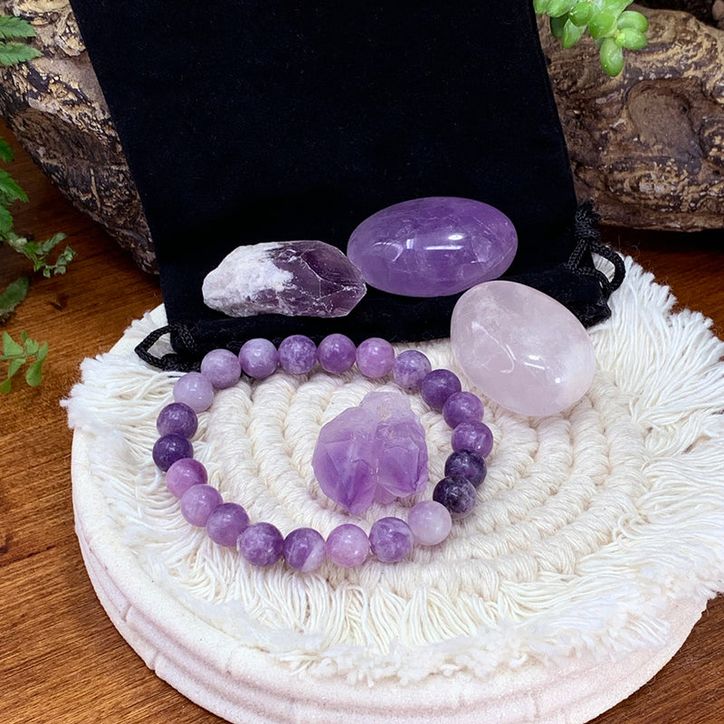 Lepidolite Mala Bracelet Unity Pouch Set