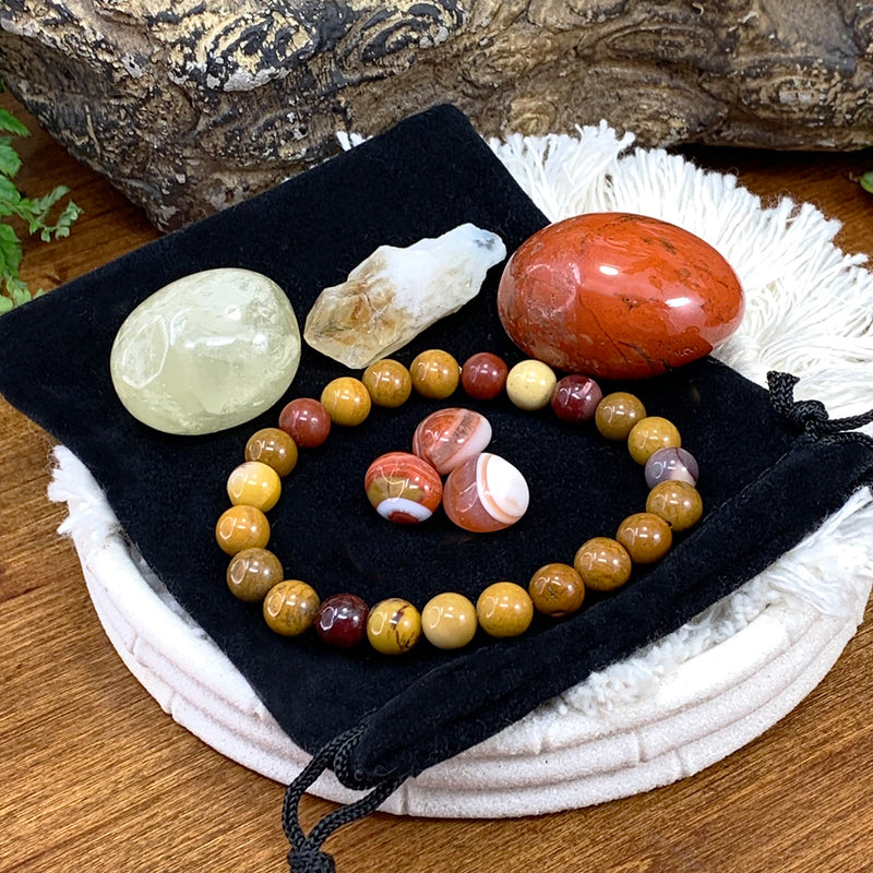 Golden Mookaite Mala Bracelet Empowerment Pouch Set