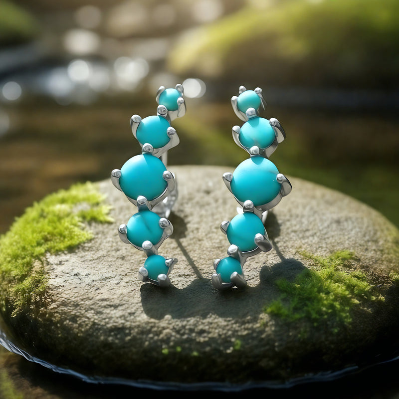 Blue Howlite & Silver Cuff Earrings