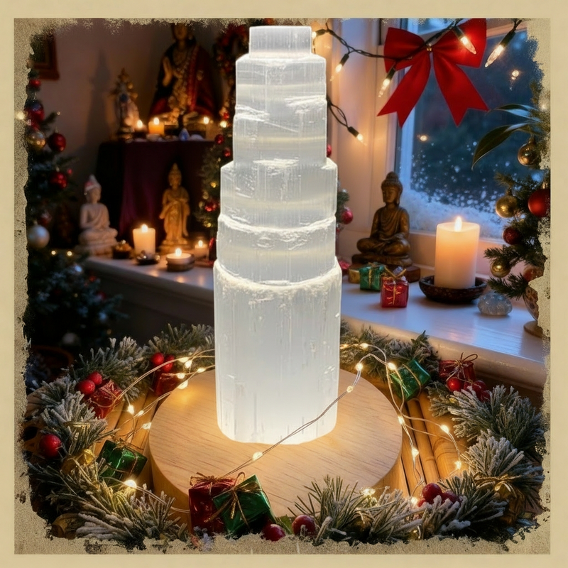 ✨Crystal Mood Light Base + Selenite Tower — Holiday Glow Edition✨