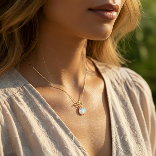 Moonstone & Gold Lunar Lock Necklace