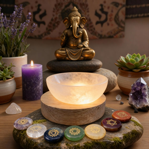 Selenite Serenity Light + Chakra Stones Set