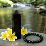 Obsidian Necklace - Mala - Point -Divine Strength Trio