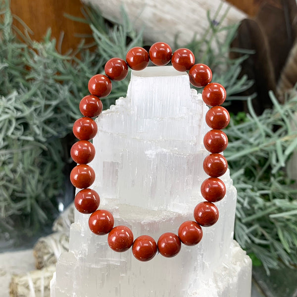 Bracciale Mala di diaspro rosso con custodia in velluto